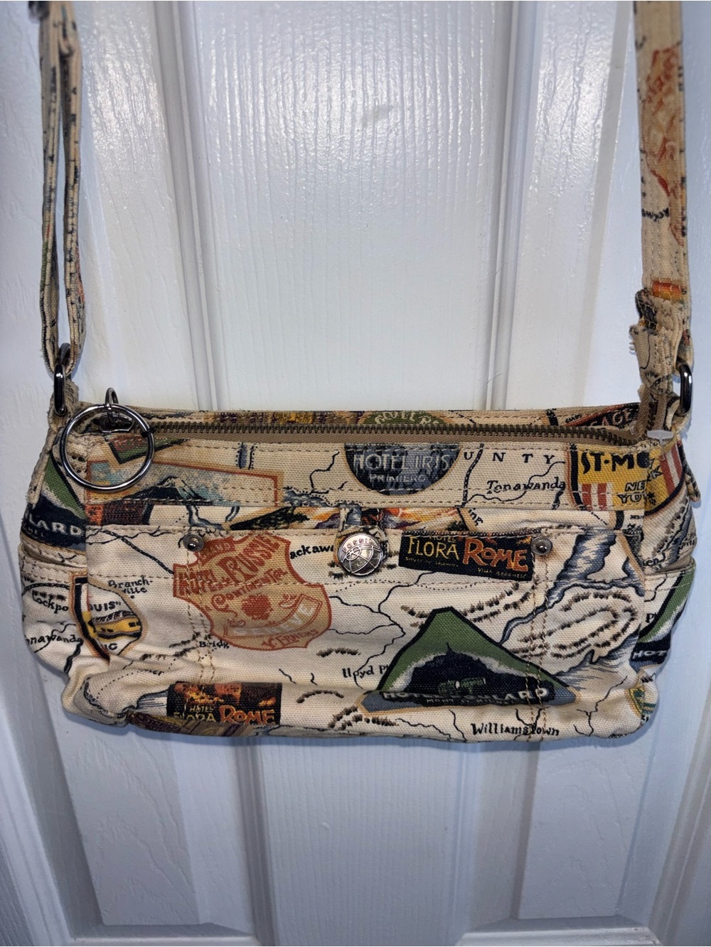 Fossil Canvas Travel-Print Crossbody Bag in Cream